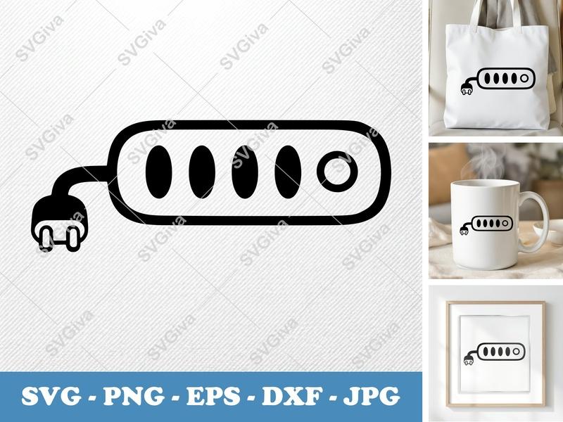Surge Protector SVG | Modern Power Strip Cut File | PNG EPS DXF for Cricut Silhouette, Electrical Outlet Icon