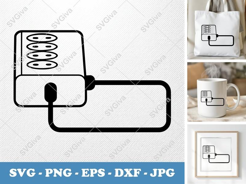 Surge Protector SVG | Modern Power Strip Cut File | PNG EPS DXF for Cricut, Silhouette | Home Office Tech Vector Clipart