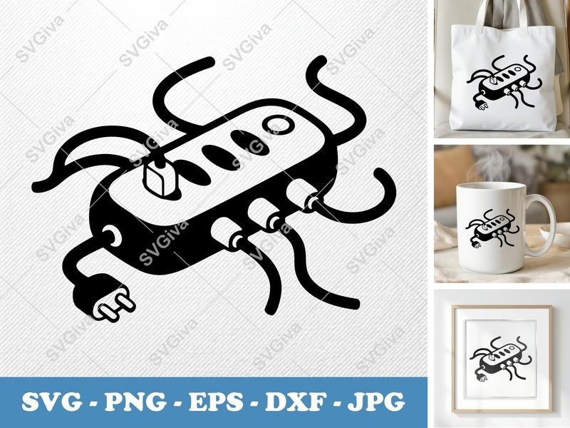 Surge Protector SVG | Modern Power Strip Cut File | USB Plug, Cables | PNG, EPS, DXF for Cricut, Silhouette