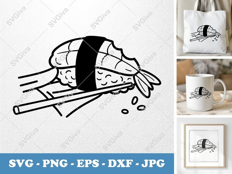 Sushi Partially Eaten SVG | Minimalist Bold Outline | PNG DXF EPS | Cricut Silhouette Kitchen Food