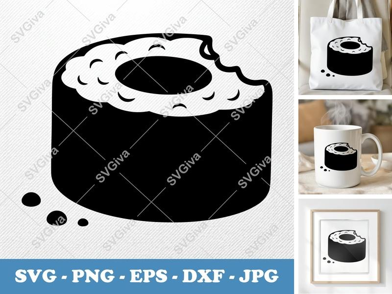 Sushi SVG | Bitten Roll, Modern Food Design, Minimalist | PNG EPS DXF for Cricut, Silhouette, Cutting Machines