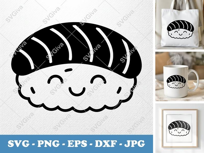 Sushi SVG | Cute Kawaii Nigiri Cut File for Cricut | Happy Food PNG, EPS, DXF | Modern Minimalist Design for Silhouette