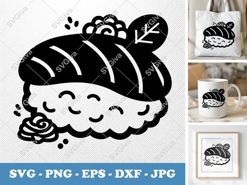 Sushi SVG | Cute Nigiri Roll Design | Modern Food Clipart | PNG EPS DXF for Cricut, Silhouette