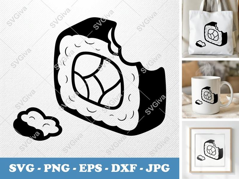 Sushi SVG | Modern Clean Bitten Roll | Rice, Nori | PNG EPS DXF | Cricut Silhouette File