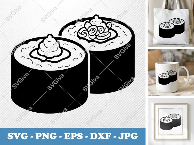 Sushi with Garnish SVG | Puffy Soft Forms | PNG DXF EPS | Cricut Silhouette | Food Kitchen Decal