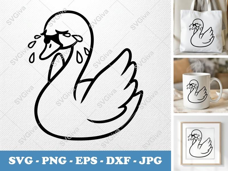 Swan Crying SVG | Sad Bird Clipart PNG EPS DXF | Emotional Animal Cut File for Cricut Silhouette