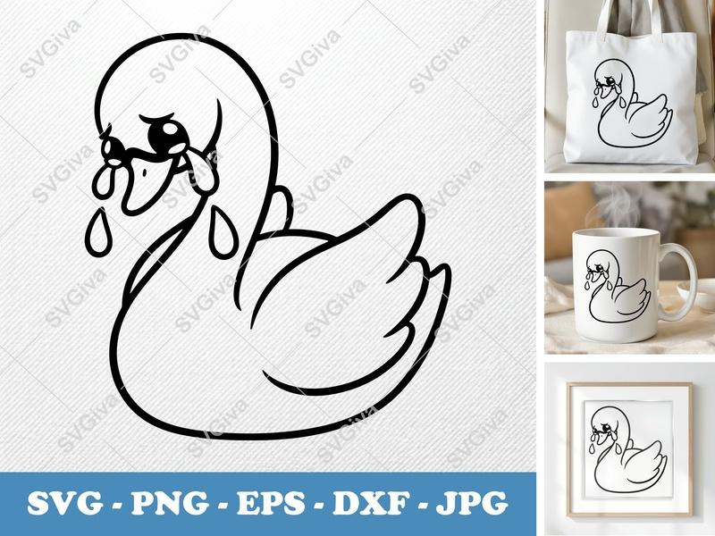 Swan Crying SVG | Sad Cute Swan Clipart | PNG EPS DXF Files | Cricut Silhouette Design | Tears Cut File
