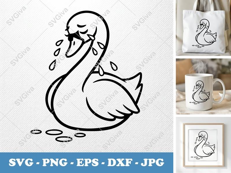 Swan Crying SVG | Sad Emotional Bird PNG EPS DXF | Cricut Silhouette File | Cute Animal Clip Art | Modern Clean Design