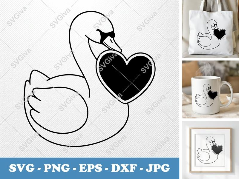 Swan Holding Heart SVG | Puffy Soft Forms | PNG DXF EPS | Cricut Silhouette Cut File