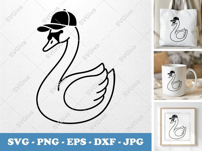 Swan in a Cap SVG | Bold Minimalist Character | PNG DXF EPS | Cricut Silhouette Cut File