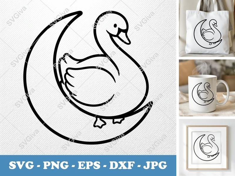 Swan on Moon SVG | Puffy Soft Shapes | Pillow-Soft Forms | PNG DXF EPS | Cricut Silhouette File