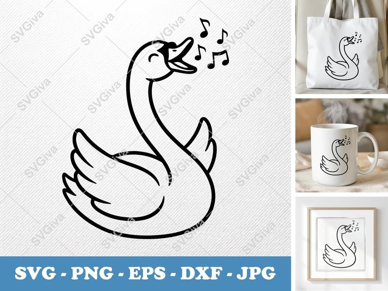 Swan Singing SVG, Friendly Bean-Shaped Design | PNG DXF EPS | Cricut Silhouette File