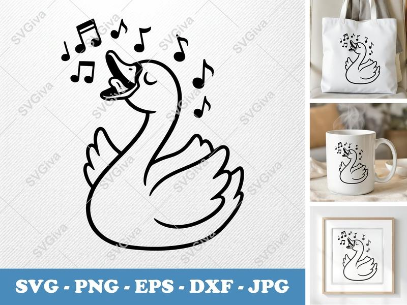 Swan Singing SVG | Musical Notes PNG EPS DXF | Bird Clipart for Cricut & Silhouette | Cute Animal Vector Art
