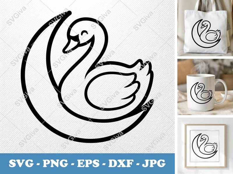 Swan Sitting on Moon SVG | Friendly Bean-Shaped Design | PNG DXF EPS | Cricut Silhouette File
