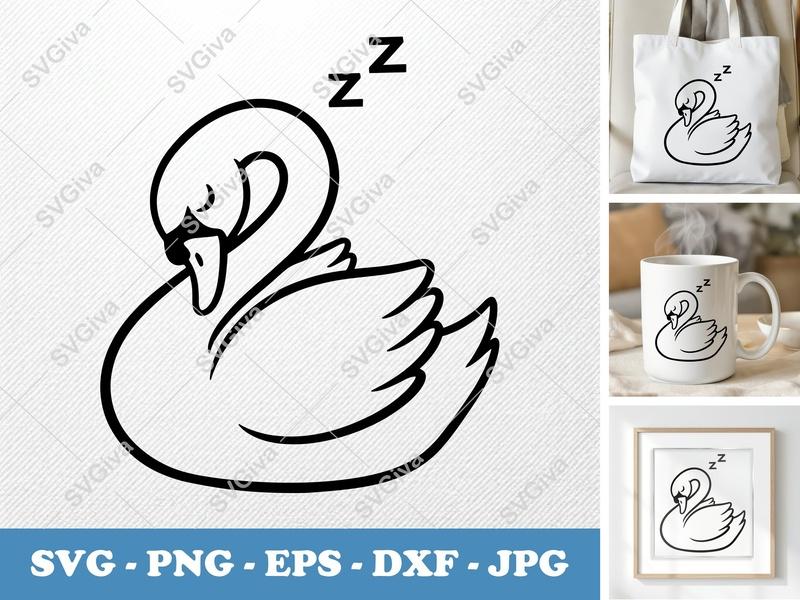 Swan Sleeping SVG, Modern Bird Clipart, Cute Animal PNG, EPS, DXF for Cricut & Silhouette, Nursery Decor Cut File