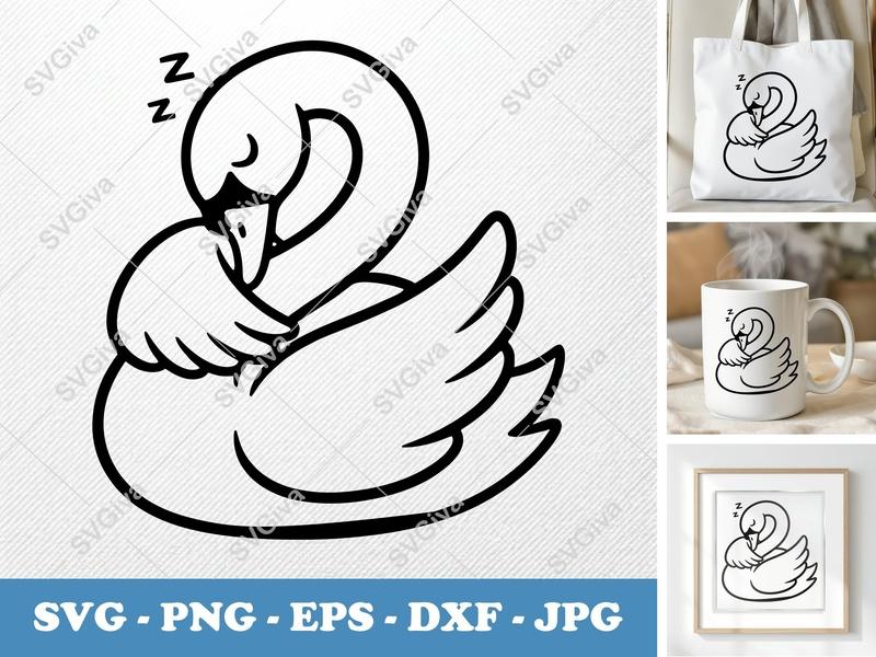 Swan Sleeping SVG | Modern Clean Design | Napping Bird PNG EPS DXF | Cricut Silhouette File | Cute Animal Clipart