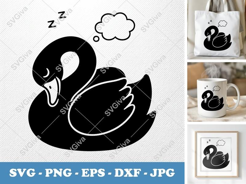 Swan Sleeping SVG | Puffy Pillow-Soft Shapes | PNG DXF EPS | Cricut Silhouette Cut File