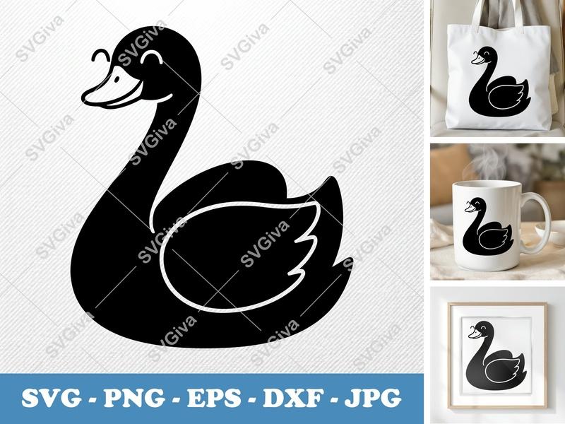 Swan Smiling Happily SVG | Puffy Inflated Swan Cut File | PNG DXF EPS for Cricut Silhouette