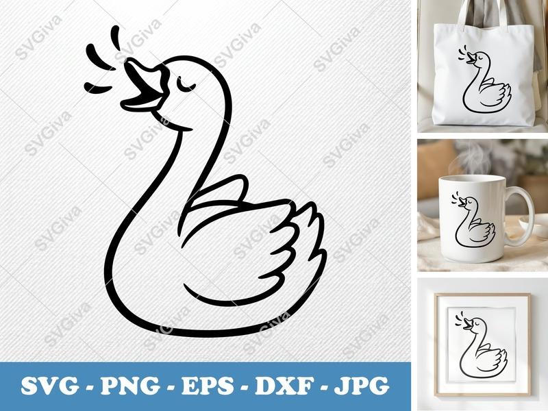 Swan SVG | Cartoon Duckling Cut File | Singing Bird Clipart | PNG EPS DXF for Cricut Silhouette Animals
