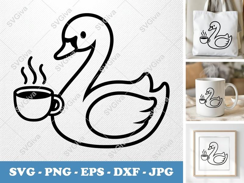 Swan SVG | Coffee Lover Design | Cute Bird Clipart | PNG EPS DXF for Cricut Silhouette