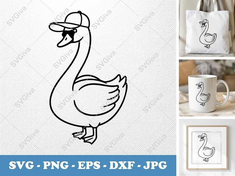 Swan SVG | Cool Swan with Hat & Sunglasses | Modern Bird Cut File | PNG EPS DXF for Cricut & Silhouette