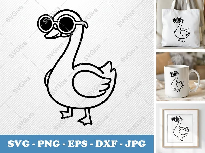 Swan SVG | Cool Swan with Sunglasses | Modern Clean Line Art | PNG EPS DXF for Cricut & Silhouette