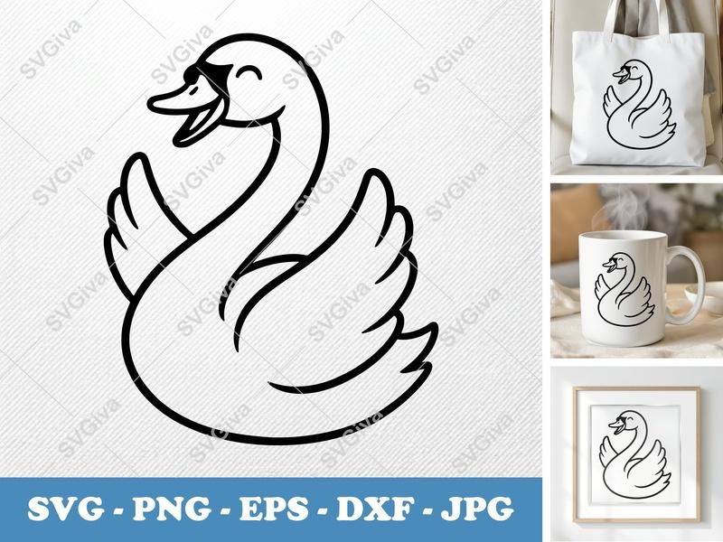 Swan SVG | Cute Modern Clean Design | Animal Clipart | PNG EPS DXF for Cricut Silhouette