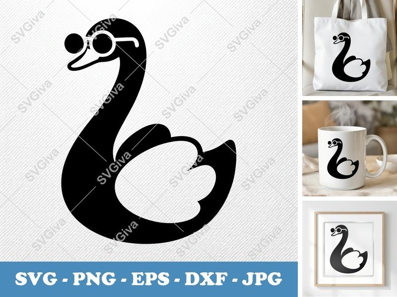 Swan SVG | Cute Swan with Glasses | Modern Simple Bird Design | PNG EPS DXF for Cricut Silhouette