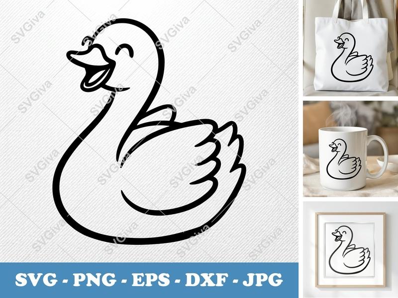 Swan SVG | Happy Cartoon Swan Cut File | Modern Clean Design | PNG EPS DXF for Cricut & Silhouette