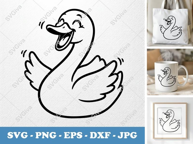 Swan SVG | Happy Cartoon Swan | Cute Animal Cut File | PNG EPS DXF for Cricut, Silhouette | Kids Craft Design