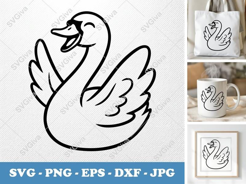 Swan SVG | Happy Swan Cut File | Cute Bird Design | PNG EPS DXF for Cricut & Silhouette | Animal Clipart | Outline Art