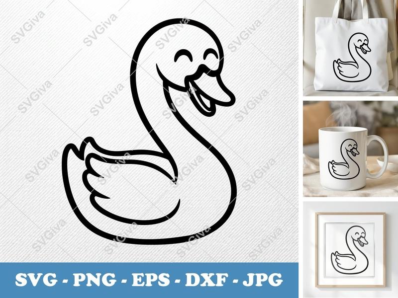 Swan SVG | Happy Swan Cut File | Modern Clean Design | PNG EPS DXF for Cricut, Silhouette