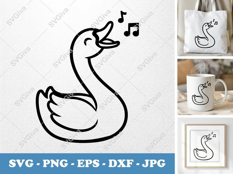 Swan SVG | Singing Bird Cut File, Music Notes, Simple Outline | PNG EPS DXF for Cricut, Silhouette