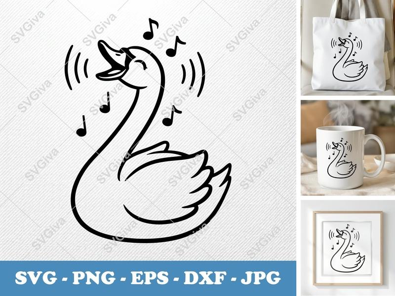 Swan SVG | Singing Swan Cut File | Music Notes Clipart | PNG EPS DXF | Cricut Silhouette File | Cute Bird Design