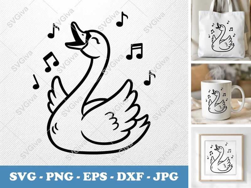 Swan SVG | Singing Swan Cut File, Musical Notes, Bird Clipart | PNG EPS DXF for Cricut, Silhouette | Modern Clean Design
