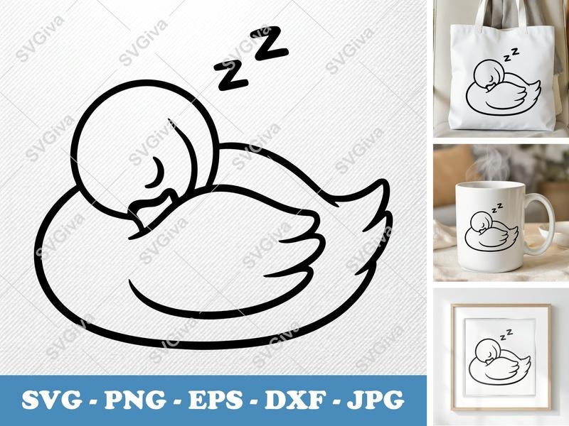 Swan SVG | Sleeping Swan Clipart, Cute Bird Digital File, Nursery Art | PNG EPS DXF for Cricut Silhouette