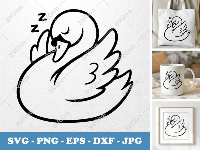 Swan SVG | Sleeping Swan Cut File | Cute Bird Outline | PNG EPS DXF for Cricut Silhouette