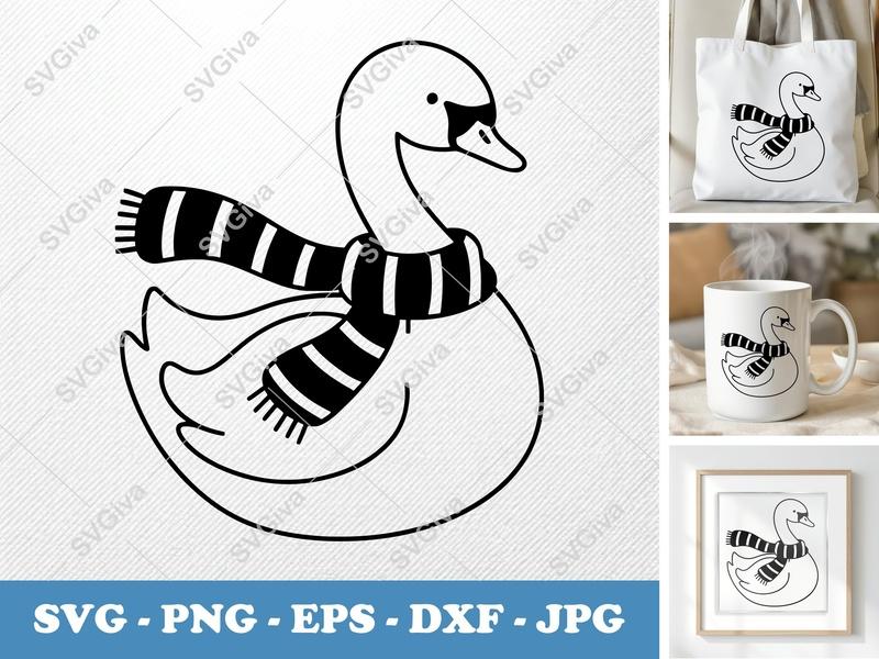 Swan SVG | Winter Scarf Swan Cut File | Modern Animal Clipart | PNG EPS DXF for Cricut, Silhouette | Christmas Craft