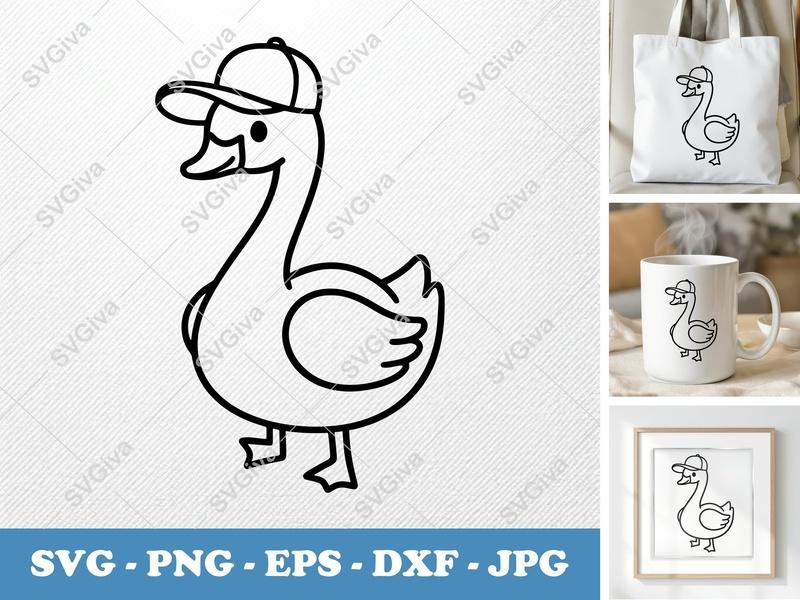 Swan SVG with Hat, Cartoon Animal Outline | PNG EPS DXF | Cricut Silhouette Cut File, Kids Craft, Funny Bird