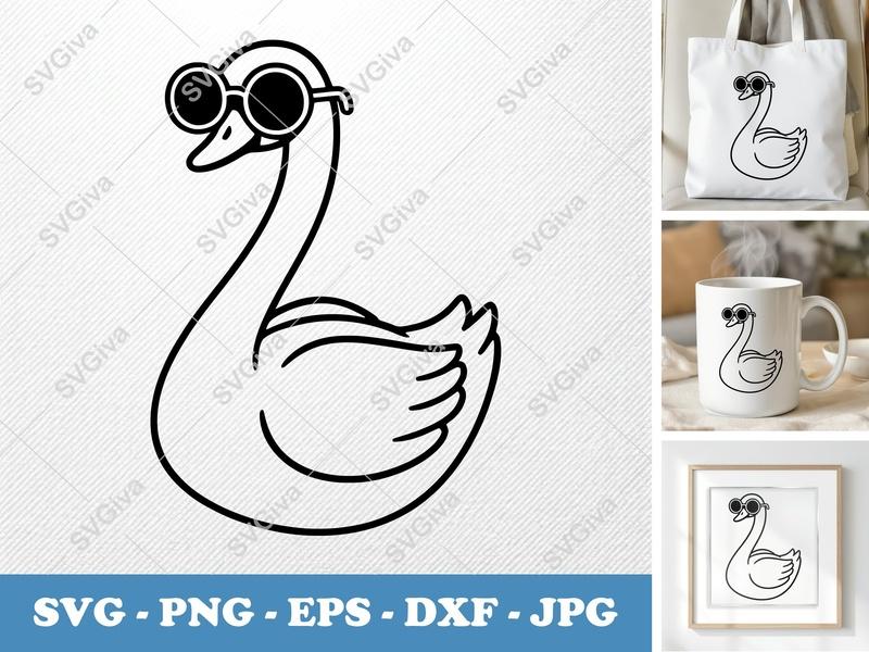 Swan SVG with Sunglasses | Cool Bird Clipart | Modern Design | PNG EPS DXF for Cricut & Silhouette Cut Files