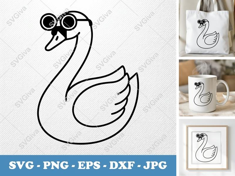 Swan wearing sunglasses SVG | Minimalist Bold Contour | PNG DXF EPS | Cricut Silhouette Cut File
