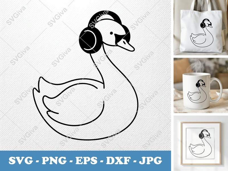 Swan with Headphones SVG | Modern Music Bird PNG EPS DXF | Cricut Silhouette File | Animal Clipart | Digital Download
