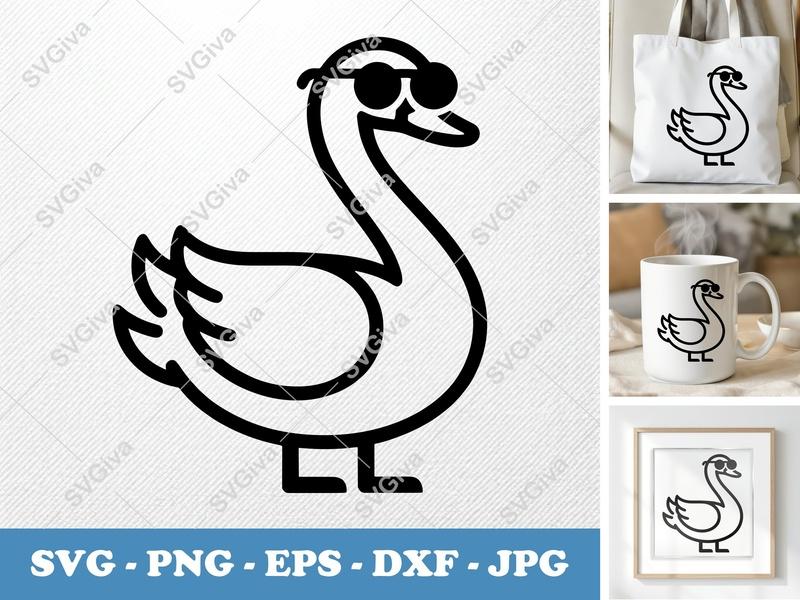 Swan with Sunglasses SVG | Cool Bird Cut File | PNG EPS DXF for Cricut & Silhouette | Funny Animal Clipart