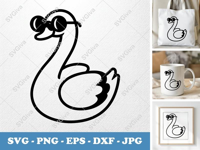 Swan with Sunglasses SVG | Cool Bird PNG, EPS, DXF | Animal Clipart for Cricut & Silhouette | Modern Design Cut File