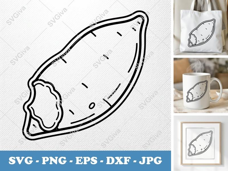 Sweet Potato Partially Eaten SVG | Double-Outline Minimalist Design | PNG DXF EPS | Cricut Silhouette File