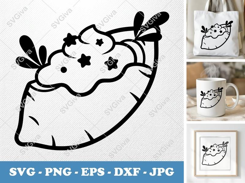 Sweet Potato SVG | Topped with Whipped Cream & Stars | Modern Clean Design | PNG EPS DXF for Cricut & Silhouette