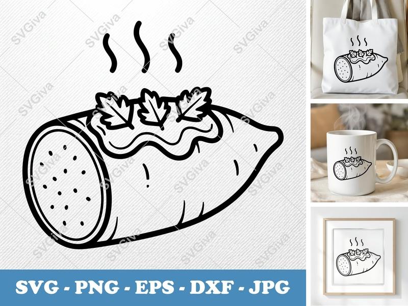 Sweet Potato with Garnish SVG | Minimalist Vector Cut File | JPG, PNG, DXF, EPS for Cricut & Silhouette