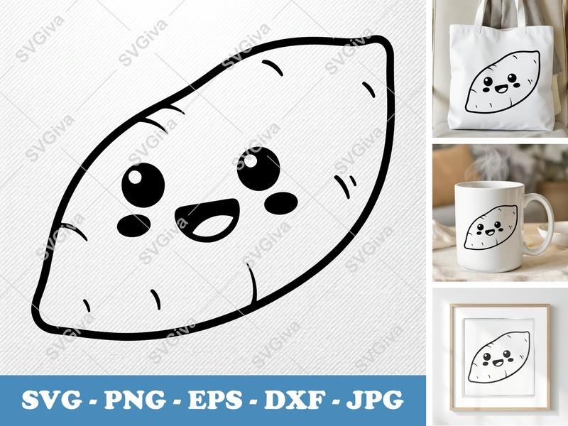 Sweet Potato with Smiling Face SVG | Bold Outline Minimalist Vector | PNG DXF EPS | Cricut Silhouette File