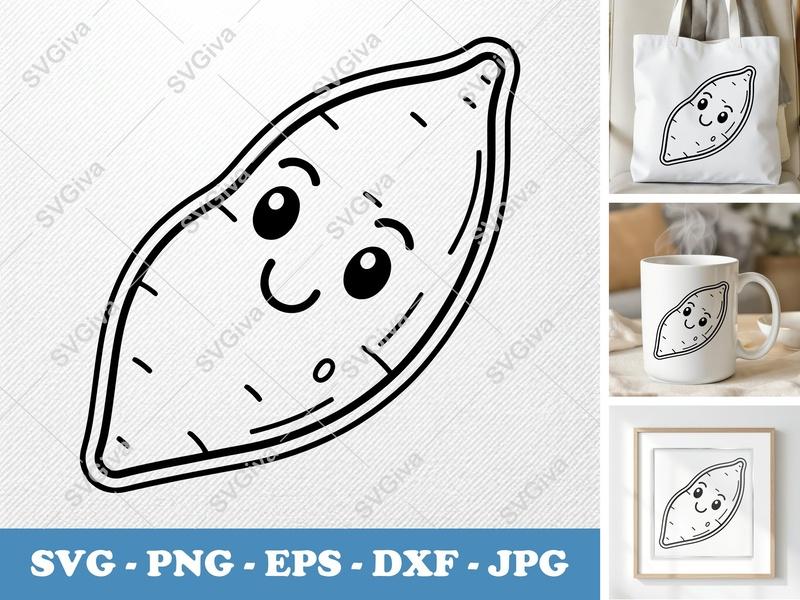 Sweet Potato with smiling face SVG | Double-Outline Minimalist Design | PNG DXF EPS | Cricut Silhouette File