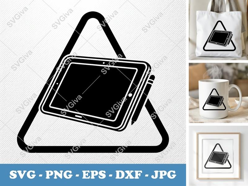 Tablet SVG | Modern Clean Design with Stylus Icon | PNG EPS DXF for Cricut & Silhouette | Digital Download